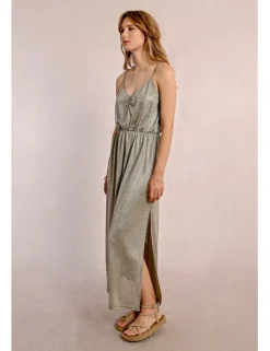 Vestido largo de tirantes en tejido brillante