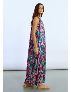 Vestido largo de tirantes estampado multicolor