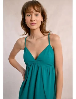 Vestido largo de tirantes con volantes