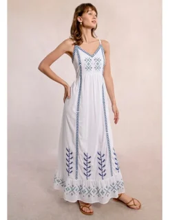 Vestido largo de tirantes con detalles bordados