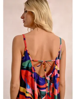 Vestido largo de tirantes con estampado y volantes