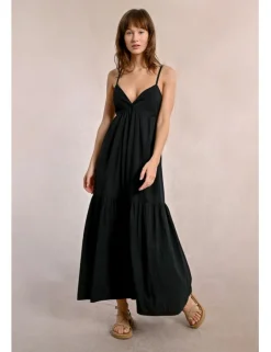 Vestido largo de tirantes con volantes