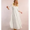Vestido largo en tejido bordado con volantes