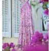 Vestido largo escote halter con estampado y volantes