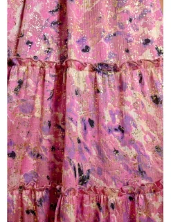 Vestido largo escote halter con estampado y volantes