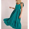 Vestido largo plisado con volantes