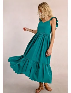 Vestido largo plisado con volantes