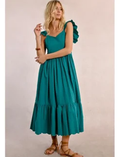 Vestido largo plisado con volantes