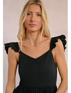 Vestido largo plisado con volantes
