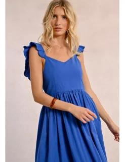 Vestido largo plisado con volantes