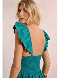 Vestido largo plisado con volantes