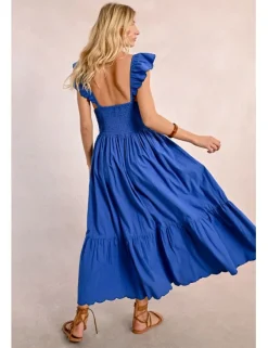 Vestido largo plisado con volantes
