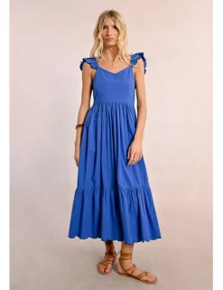 Vestido largo plisado con volantes