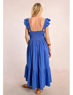 Vestido largo plisado con volantes