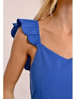 Vestido largo plisado con volantes