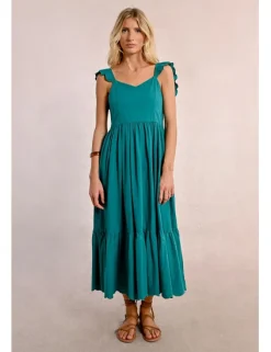 Vestido largo plisado con volantes