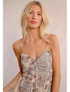 Vestido largo plisado con estampado