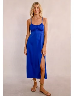 Vestido largo satinado de tirantes