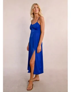 Vestido largo satinado de tirantes
