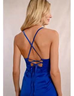 Vestido largo satinado de tirantes
