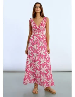 Vestido largo sin manga con estampado floral