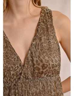 Vestido largo sin manga con estampado animal