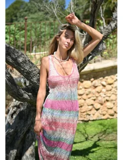 Vestido largo sin manga multicolor