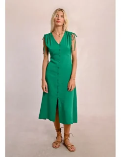 Vestido midi con manga corta ajustable