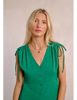 Vestido midi con manga corta ajustable