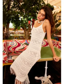 Vestido midi de tirantes crochet