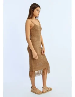 Vestido midi de tirantes crochet