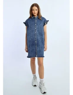 Vestido vaquero de manga corta detalle volantes