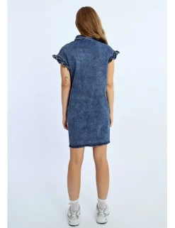 Vestido vaquero de manga corta detalle volantes
