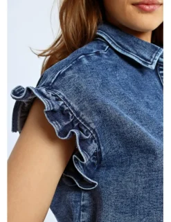 Vestido vaquero de manga corta detalle volantes