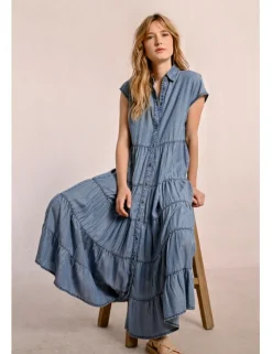 Vestido vaquero, largo con volantes