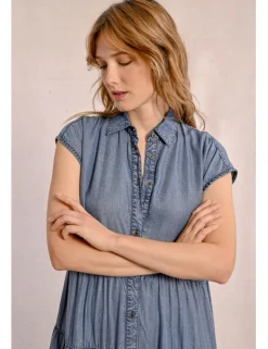 Vestido vaquero, largo con volantes